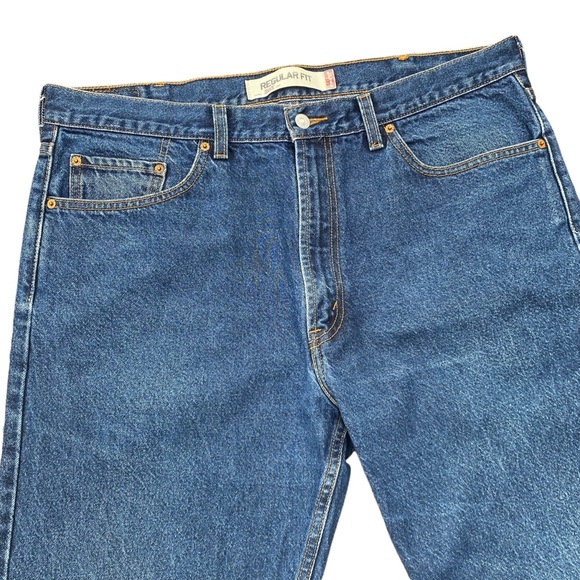 Levis 505 Denim Jeans 40 x 29 Dark Wash Blue Normcore 2004 Y2K Straight Leg - Picture 2 of 11